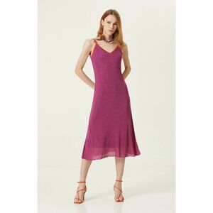 ELANTUR Fuchsia Flared Midi Dress – New